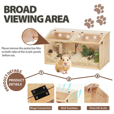 COZIWOW Large Wooden Hamster Cage Small Pet Habitat with Lid and Window, Woody