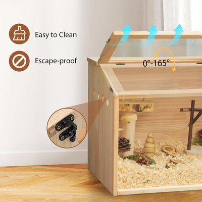 COZIWOW Large Wooden Hamster Cage Small Pet Habitat with Lid and Window, Woody