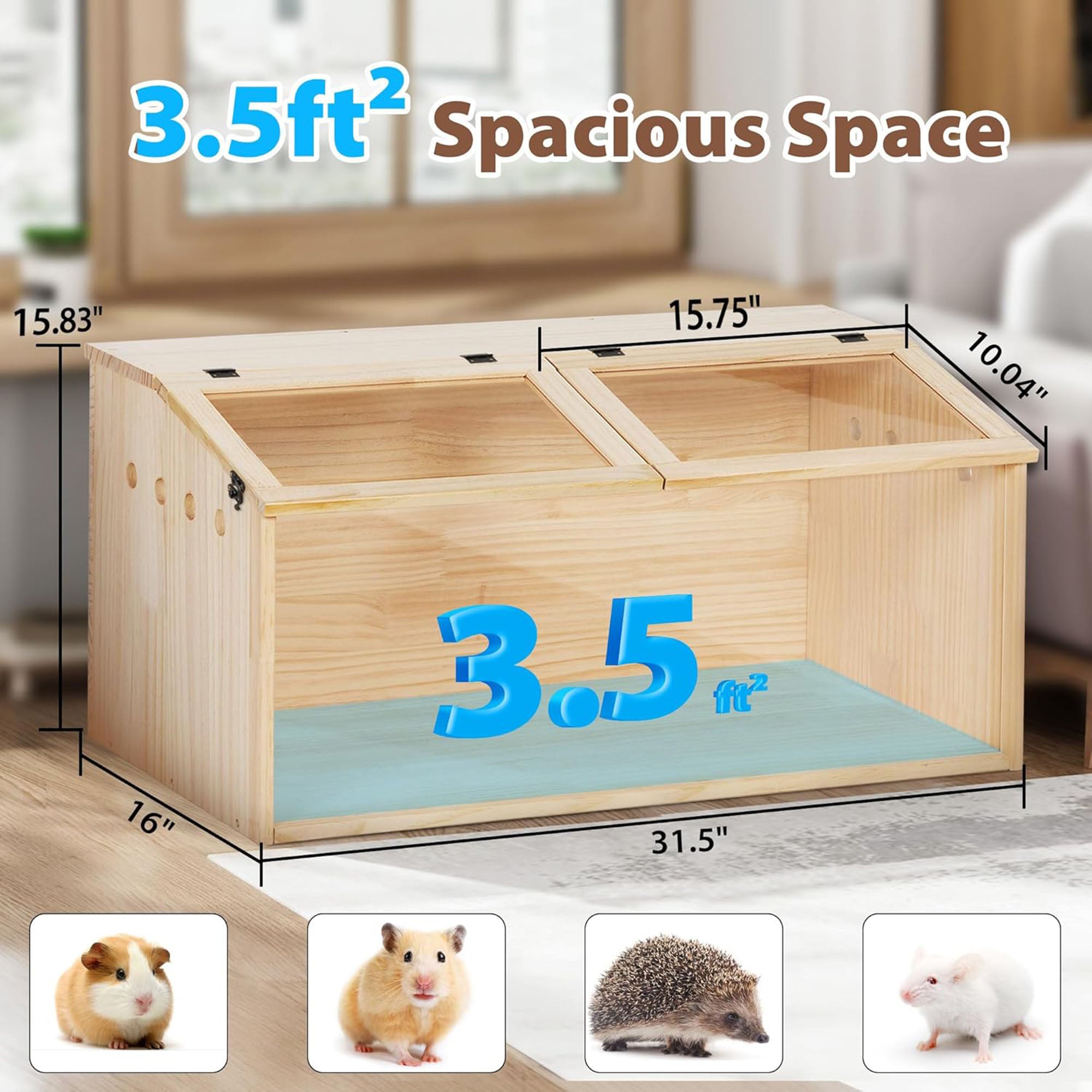 COZIWOW Large Wooden Hamster Cage Small Pet Habitat with Lid and Window, Woody