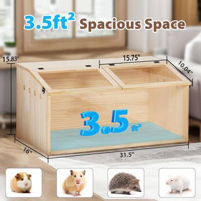 COZIWOW Large Wooden Hamster Cage Small Pet Habitat with Lid and Window, Woody