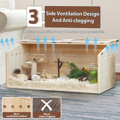 COZIWOW Large Wooden Hamster Cage Small Pet Habitat with Lid and Window, Woody