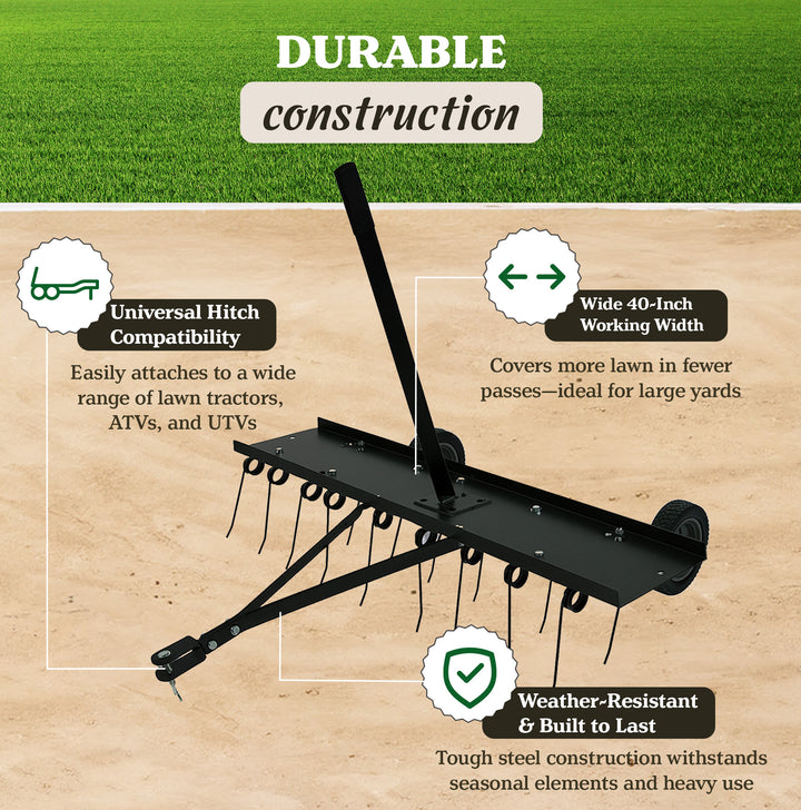 Yard Tuff Tine Dethatcher, 40 Inch Pull Behind Thatcher for Lawn Mower and ATVs
