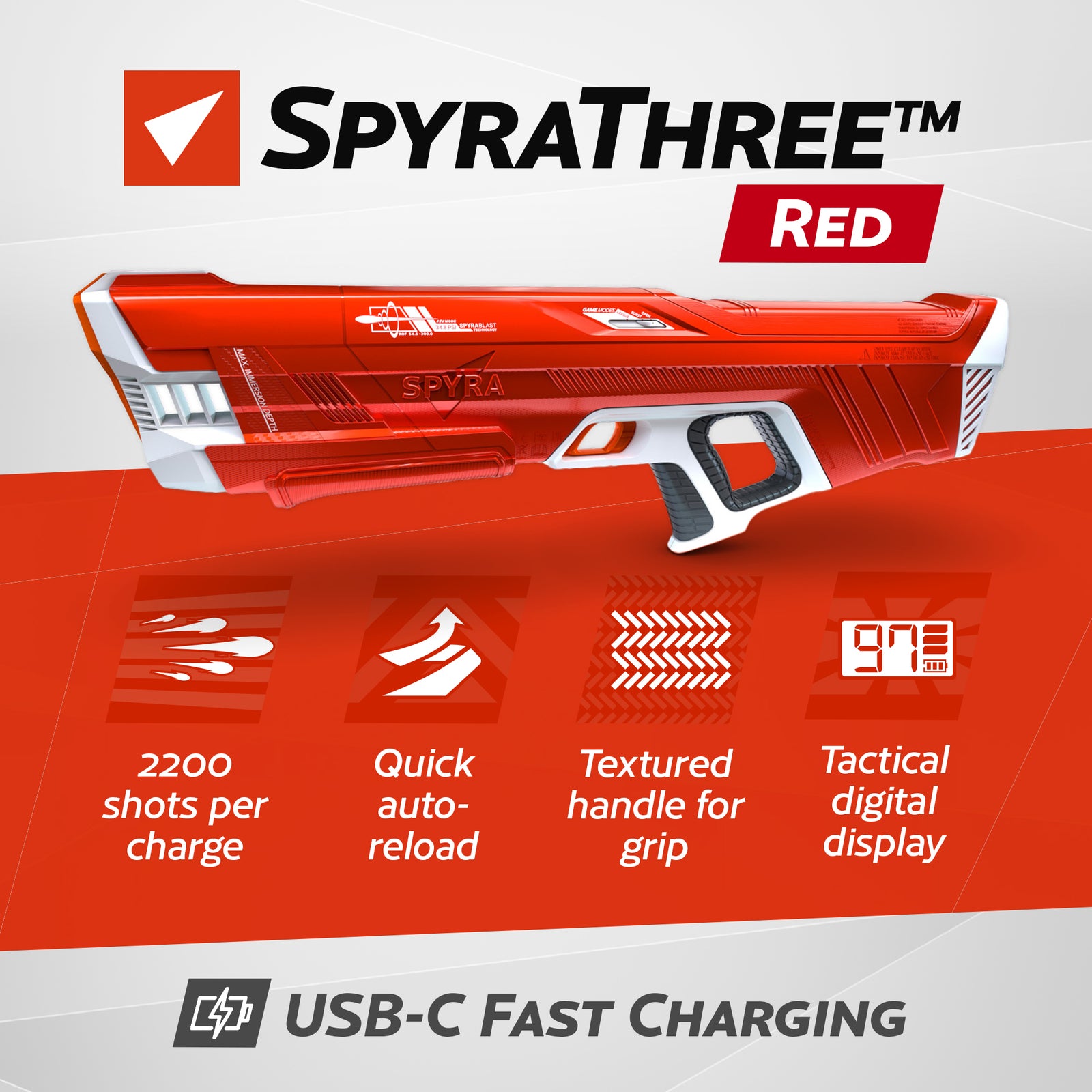 SPYRA Electric Water Blaster Outdoor Squirt Gun & Foldable Water Container, Red - VMInnovations