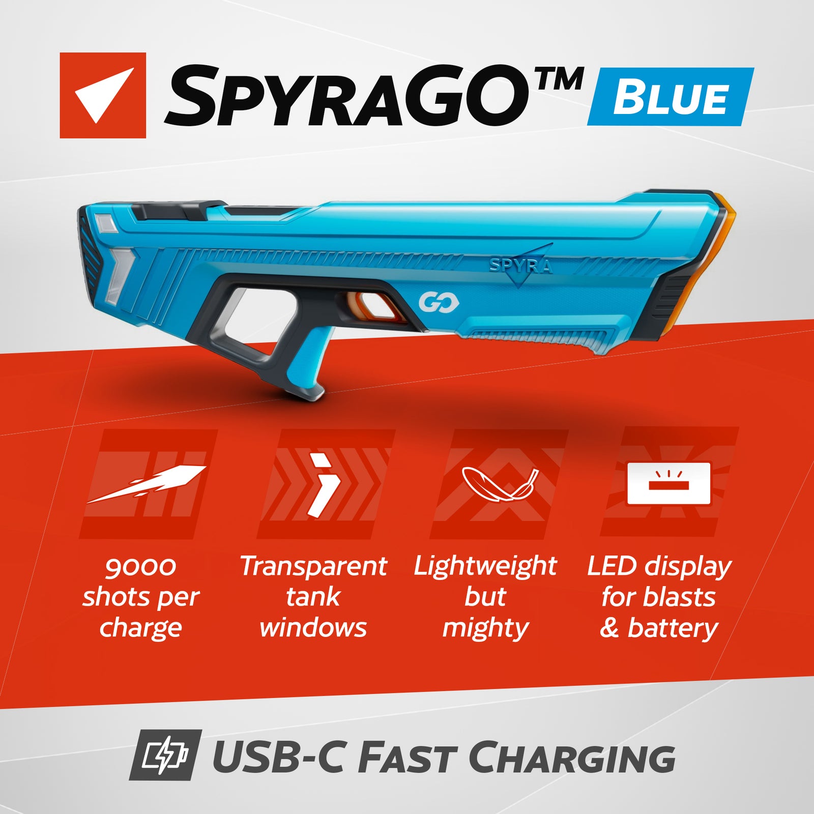SPYRA Electric Water Blaster, Lightweight Outdoor Squirt Toy Game, SpyraGO, Blue - VMInnovations