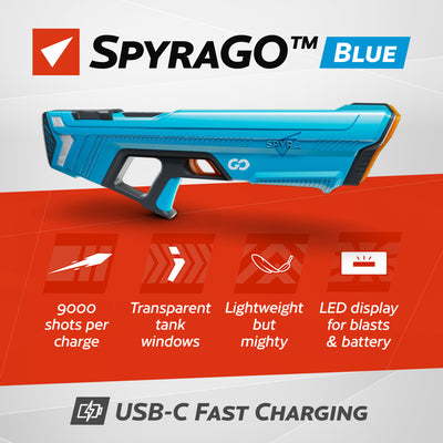 SPYRA Electric Water Blaster, Lightweight Outdoor Squirt Toy Game, SpyraGO, Blue - VMInnovations
