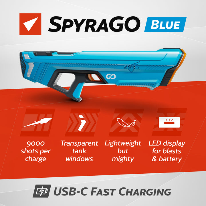 SPYRA Electric Water Blaster, Outdoor Squirt Toy Game, SpyraGO, Blue (Open Box)