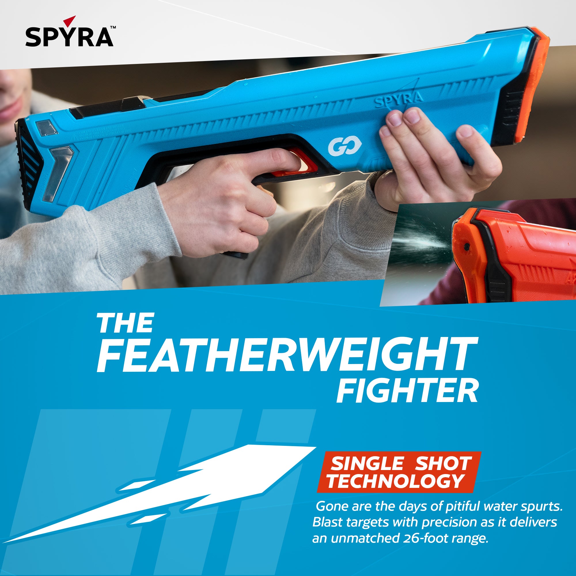 SPYRA Electric Water Blaster, Lightweight Outdoor Squirt Toy Game, SpyraGO, Blue - VMInnovations