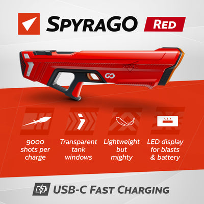 SPYRA Electric Water Blaster, Lightweight Outdoor Squirt Toy Game, SpyraGO, Red
