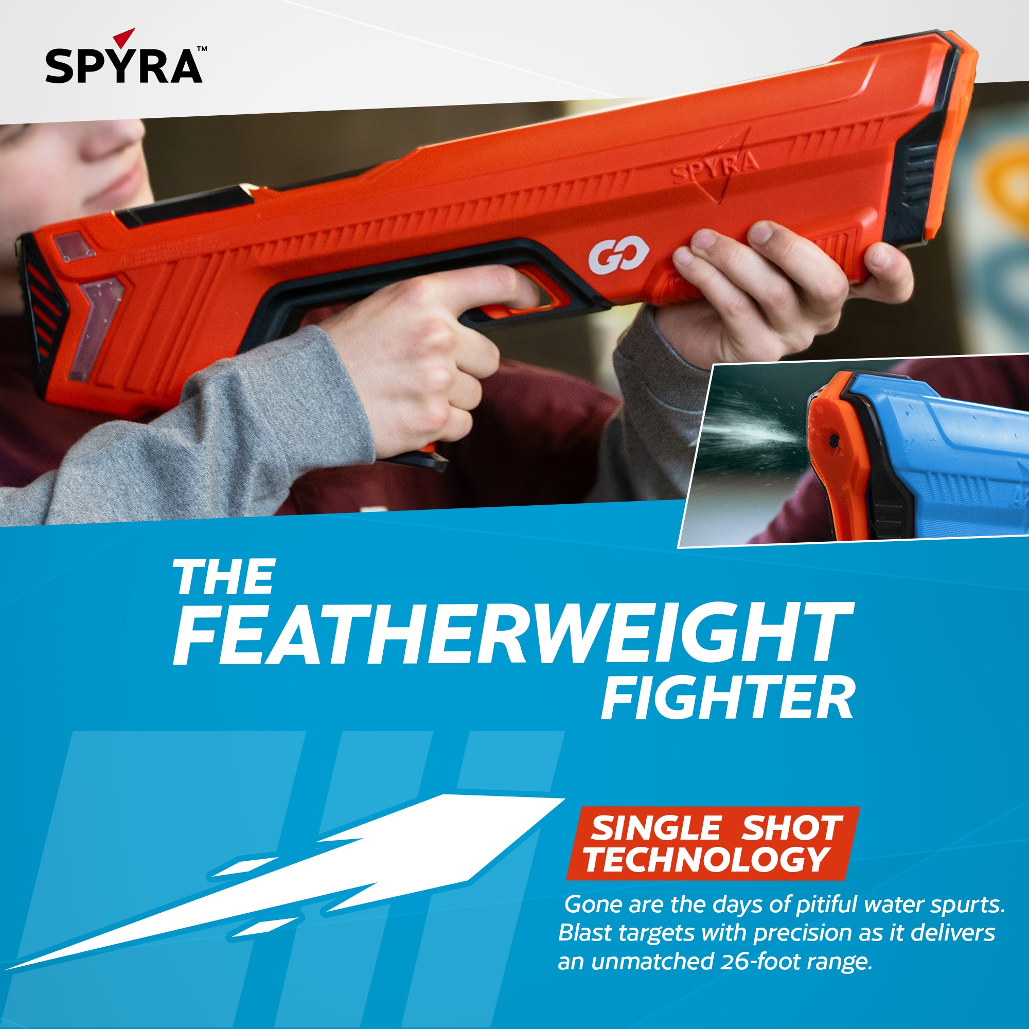 SPYRA 2 Pack Electric Water Blaster, Lightweight Squirt Gun SpyraGO, Blue/Red