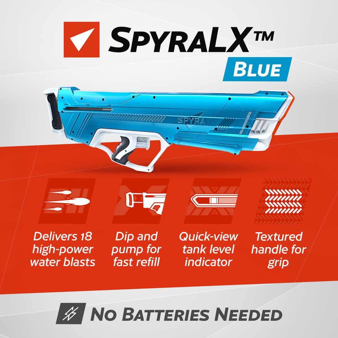 SPYRA Manual Water Blaster, Outdoor Squirt Gun for Pool Games, SpyraLX, Blue