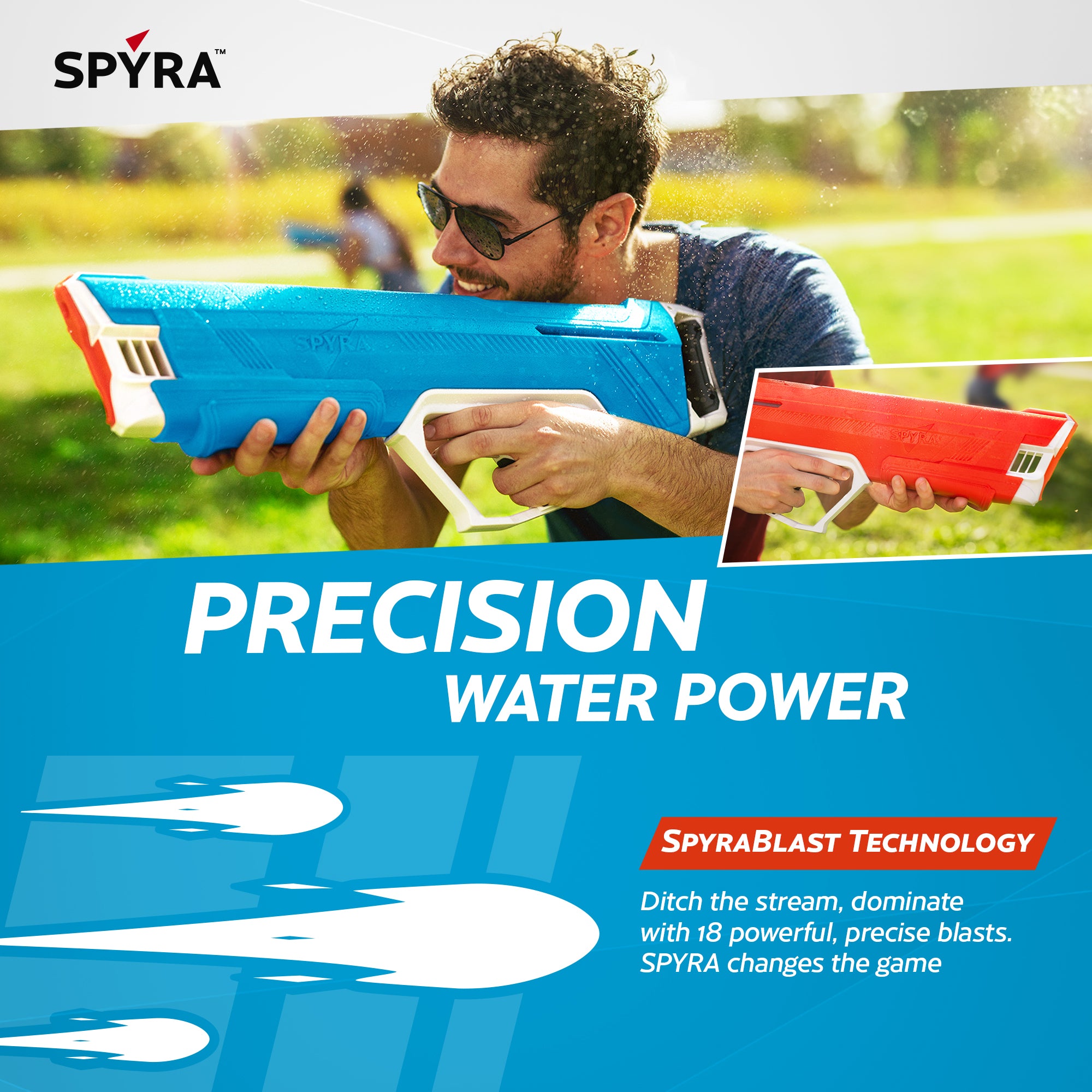 SPYRA 2 Pack Manual Water Blaster, Outdoor Squirt Gun for Pools, SpyraLX, Blue