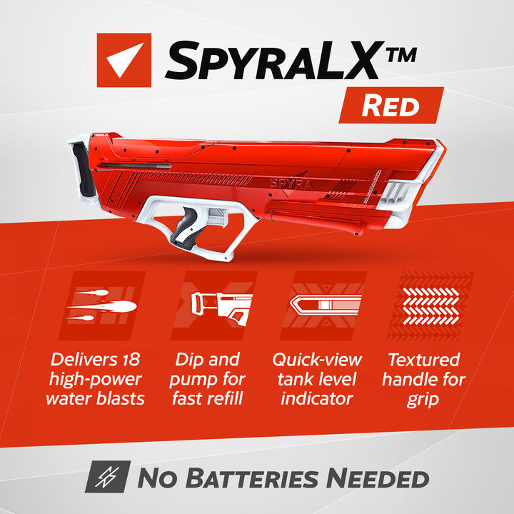 SPYRA Manual Water Blaster, Outdoor Squirt Gun for Pool Games, SpyraLX, Red