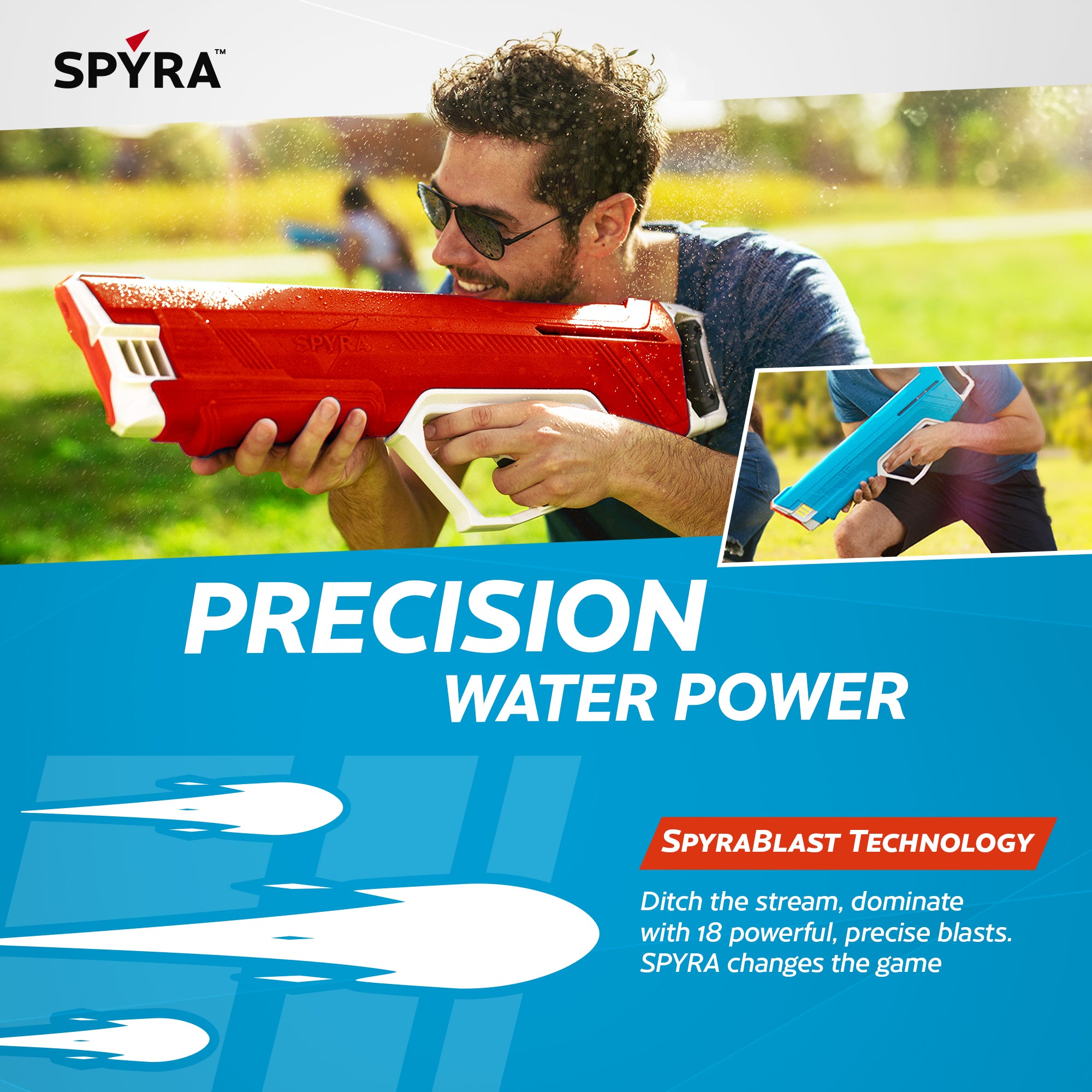 SPYRA Manual Water Blaster, Outdoor Squirt Gun, SpyraLX, Red (Open Box) - VMInnovations