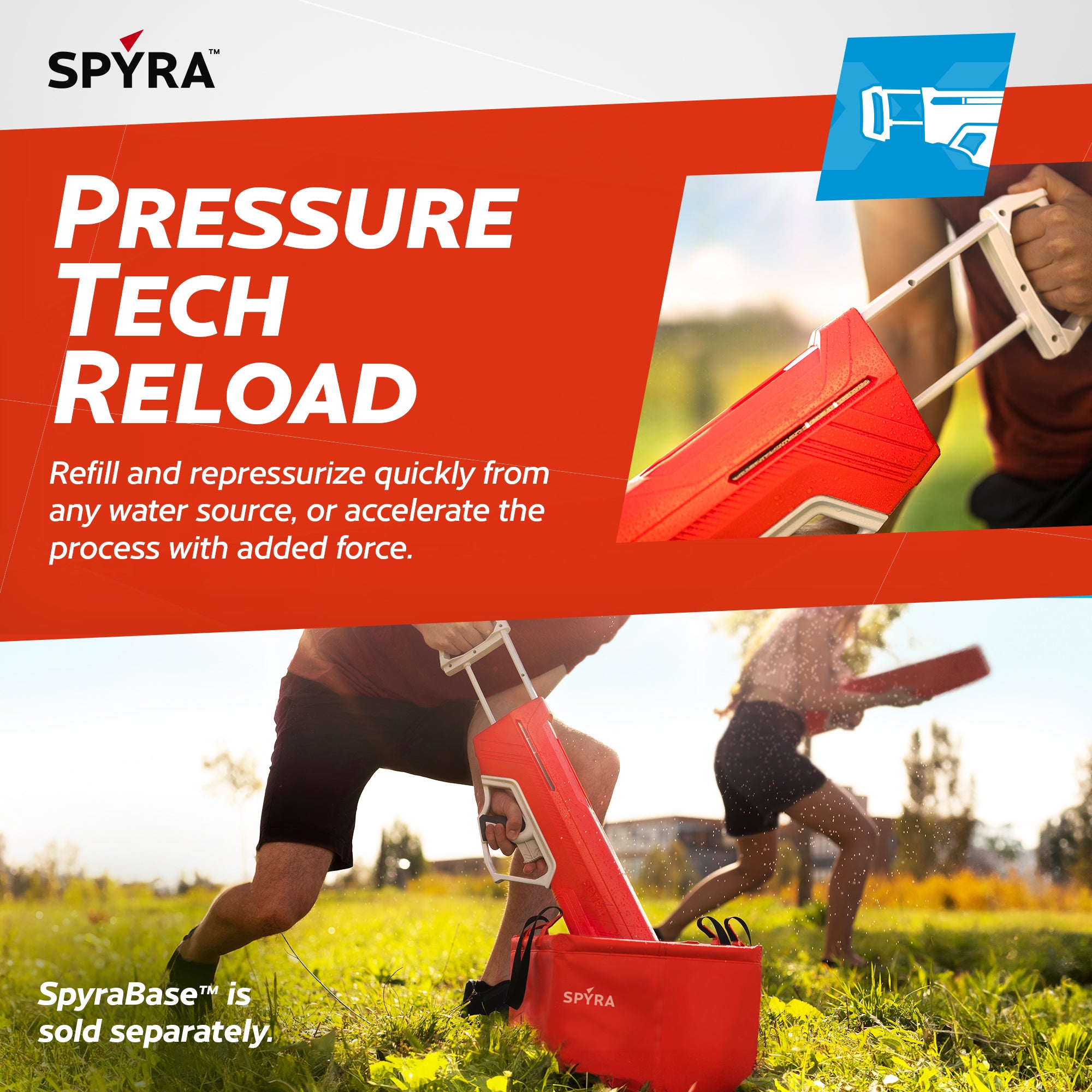 SPYRA Manual Water Blaster, Outdoor Squirt Gun, SpyraLX, Red (Open Box) - VMInnovations