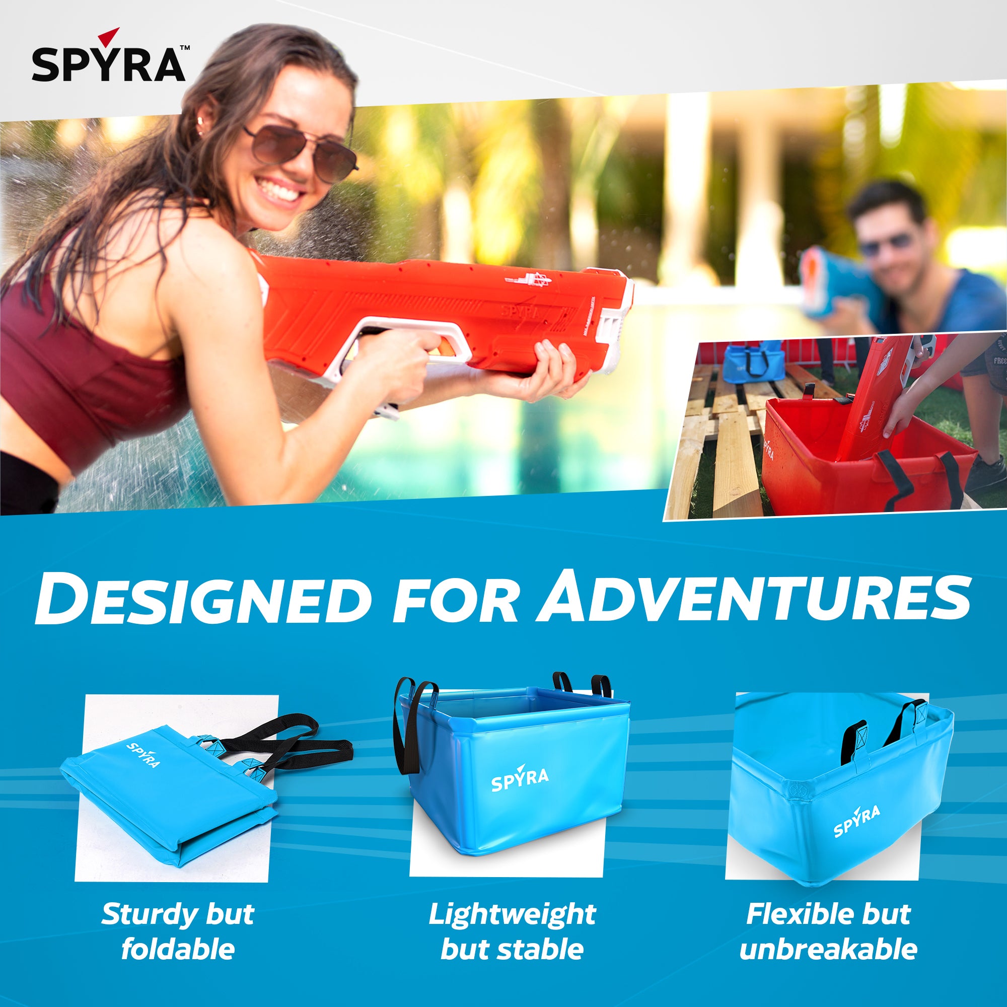 SPYRA Foldable Outdoor Water Blaster Container, SpyraBase, Blue (Open Box) - VMInnovations