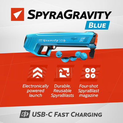 SPYRA Electric Water Bomb Launcher LED Display & 52 Ft Range, SpyraGravity, Blue - VMInnovations