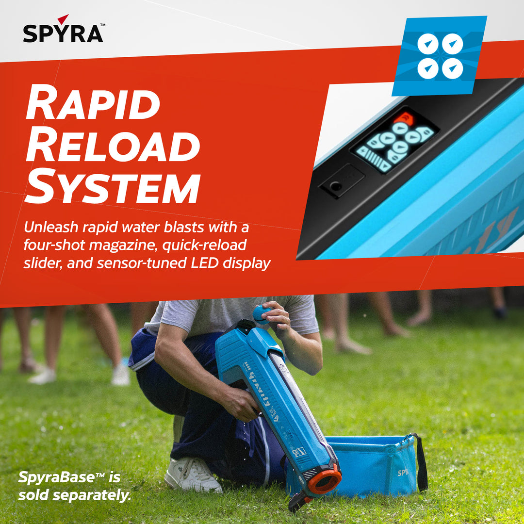 SPYRA Electric Water Bomb Launcher LED Display & 52 Ft Range, Blue (Open Box)