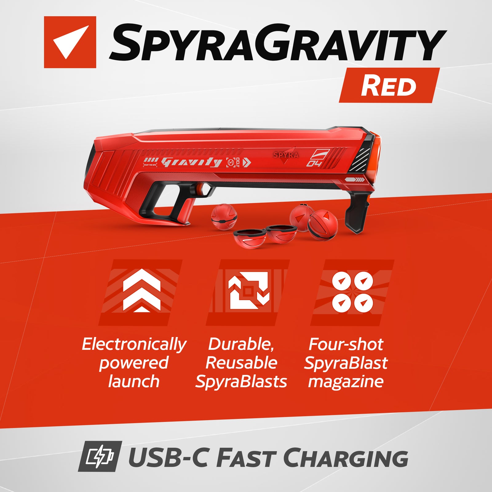 SPYRA Electric Water Bomb Launcher, LED Display & 52 Ft Range, SpyraGravity, Red - VMInnovations