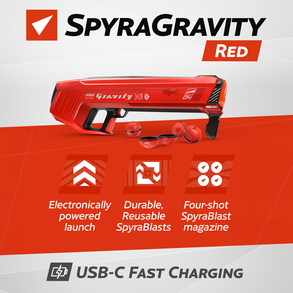 SPYRA 2 Pack Electric Water Bomb Launcher with LED Display, SpyraGravity, Red