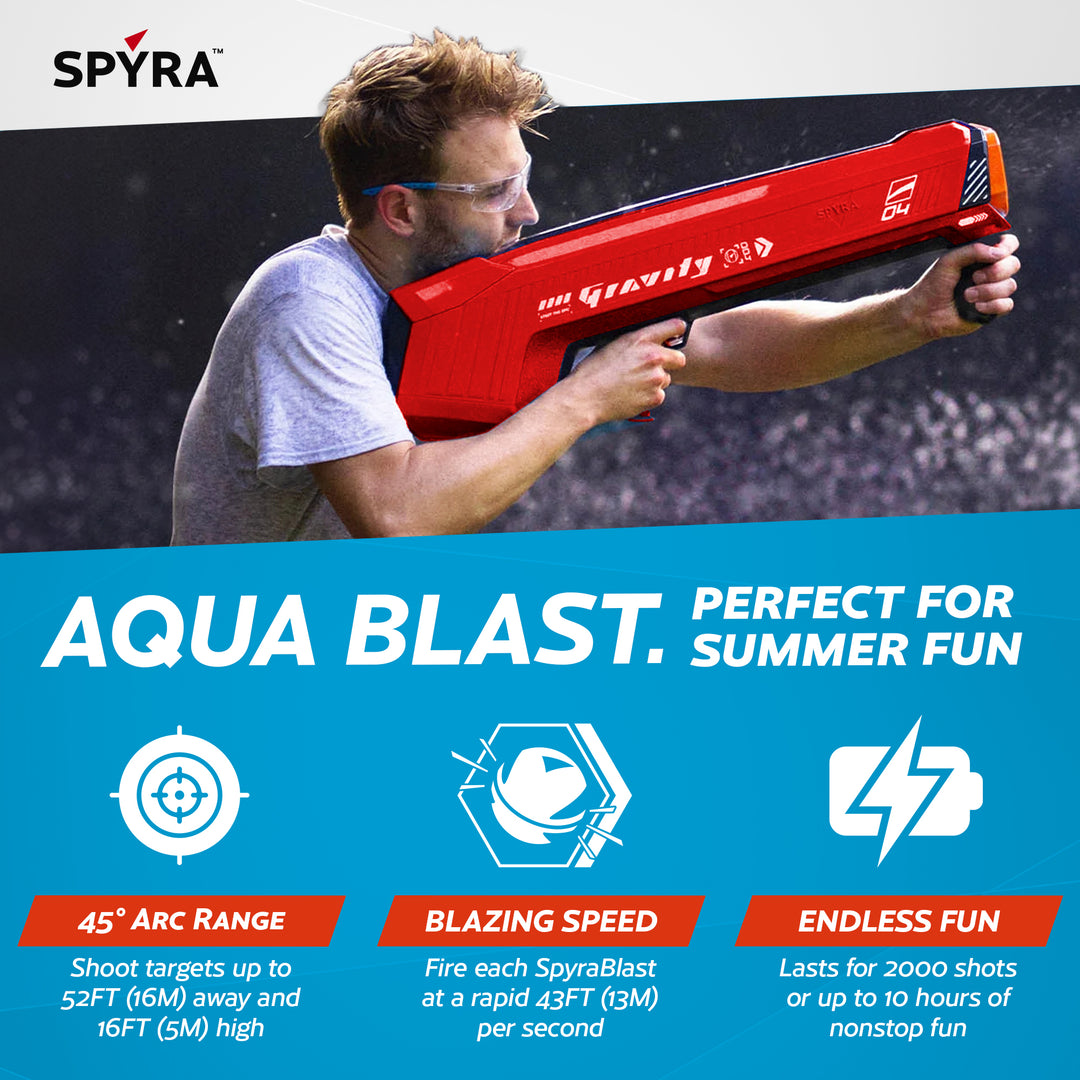 SPYRA 2 Pack Electric Water Bomb Launcher LED Display, SpyraGravity, Blue/Red