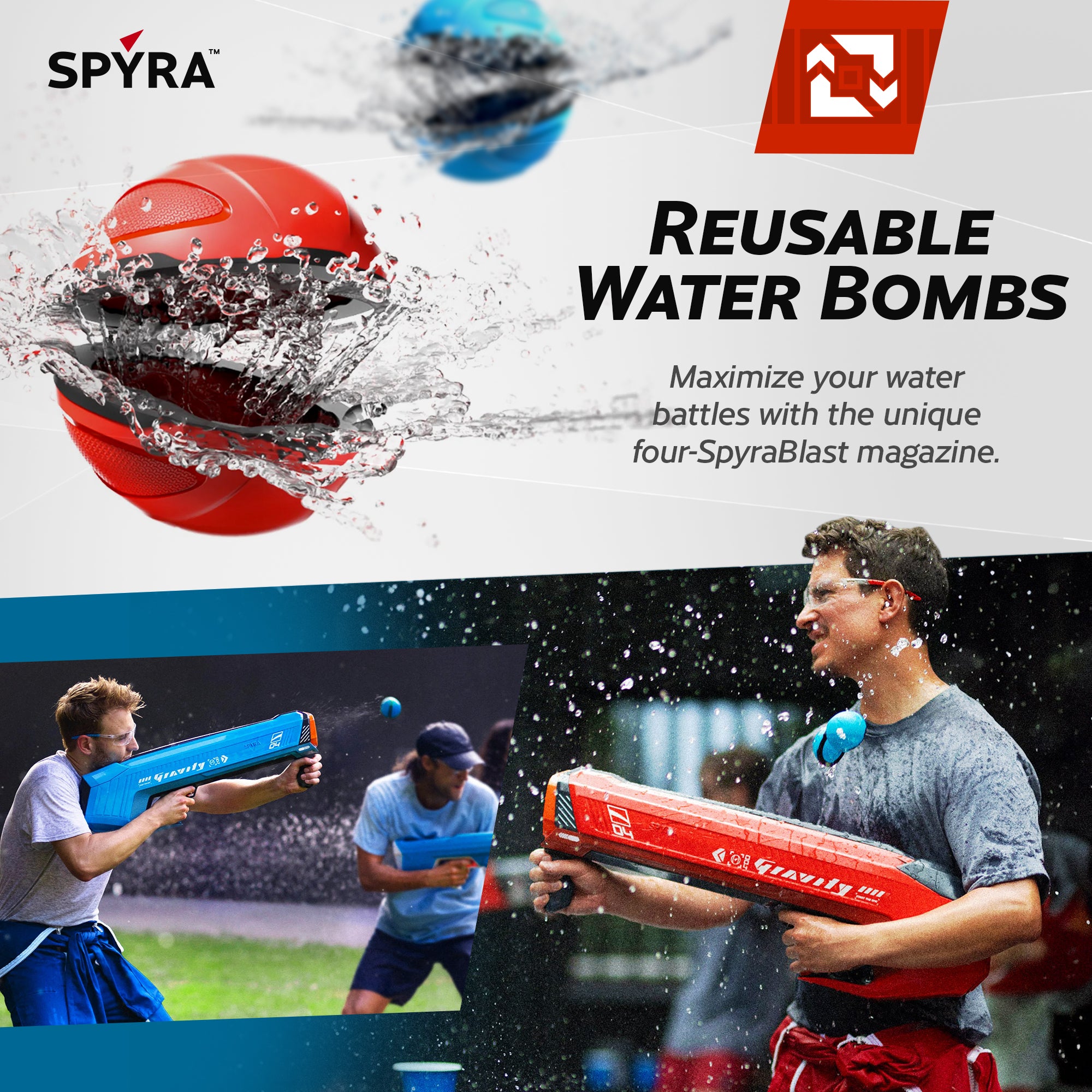 SPYRA Electric Water Bomb Launcher, LED Display & 52 Ft Range, Red (Open Box) - VMInnovations