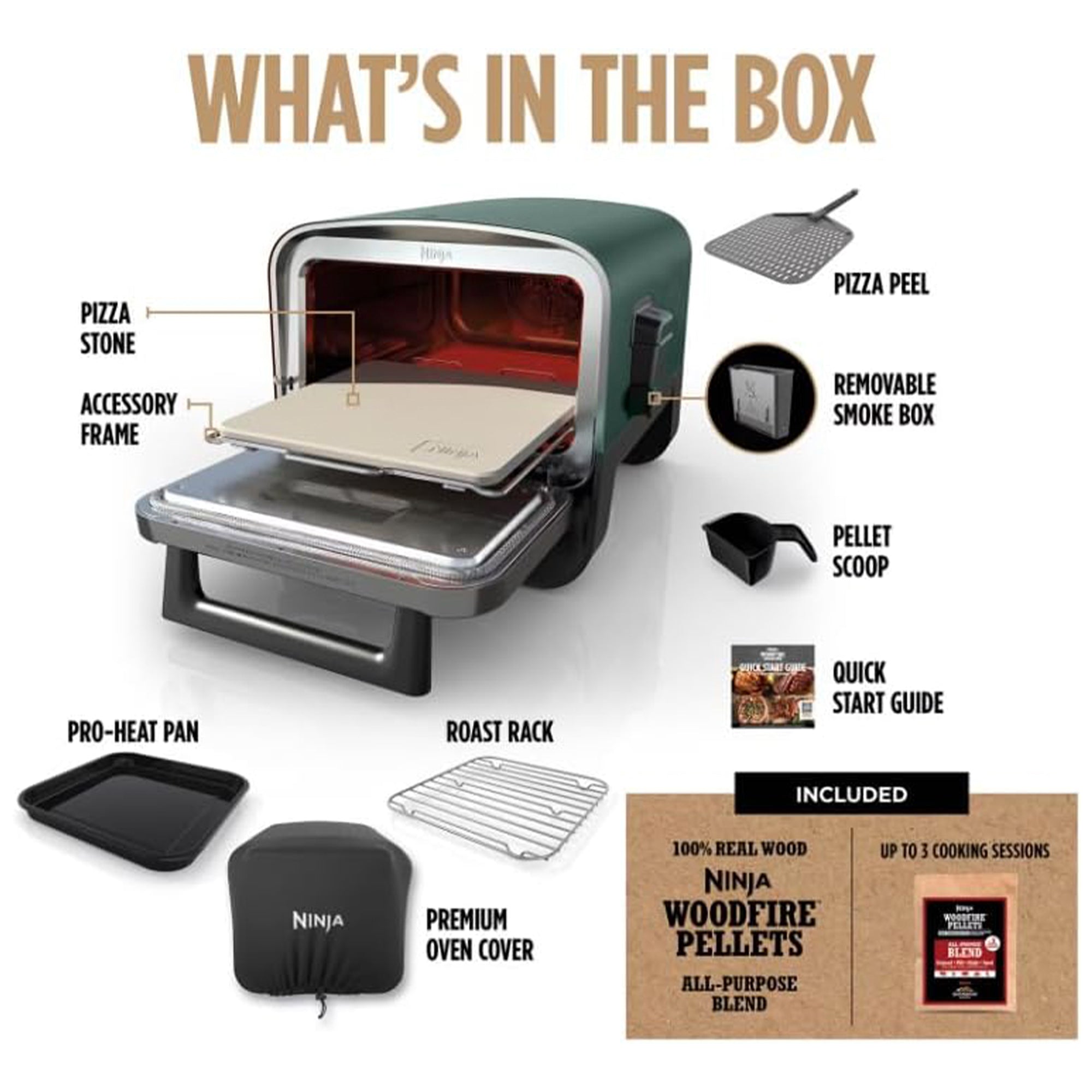 Ninja Woodfire 8-in-1 Smoker Pizza Oven with 5 Pizza Settings, Green (Open Box) - VMInnovations