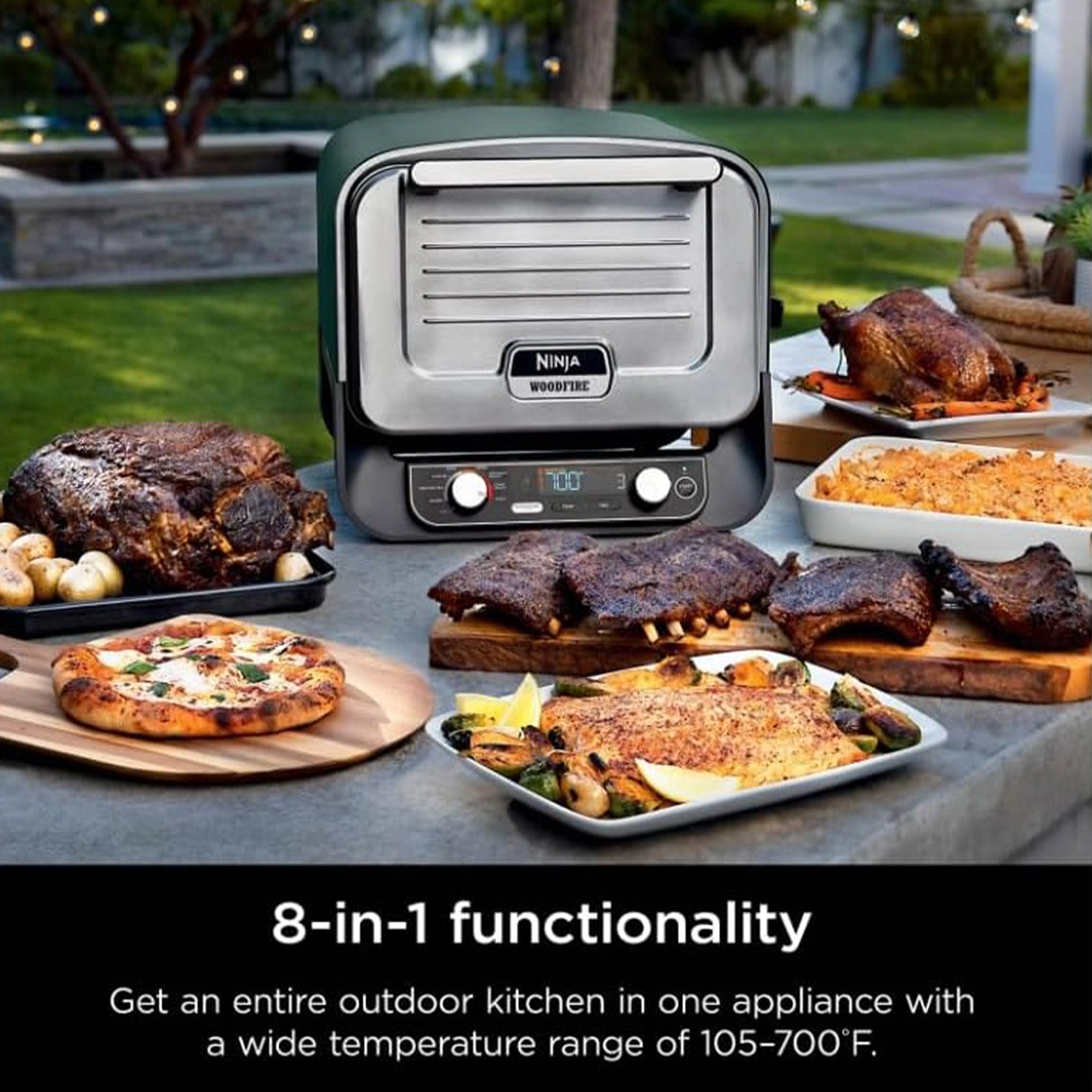 Ninja Woodfire 8-in-1 Smoker Pizza Oven with 5 Pizza Settings, Green (Open Box)
