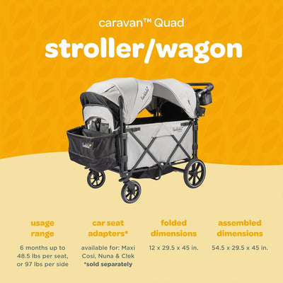 Larktale Caravan Quad Stroller, 4-Seater Wagon, 214 lb Capacity, Gray (Open Box) - VMInnovations