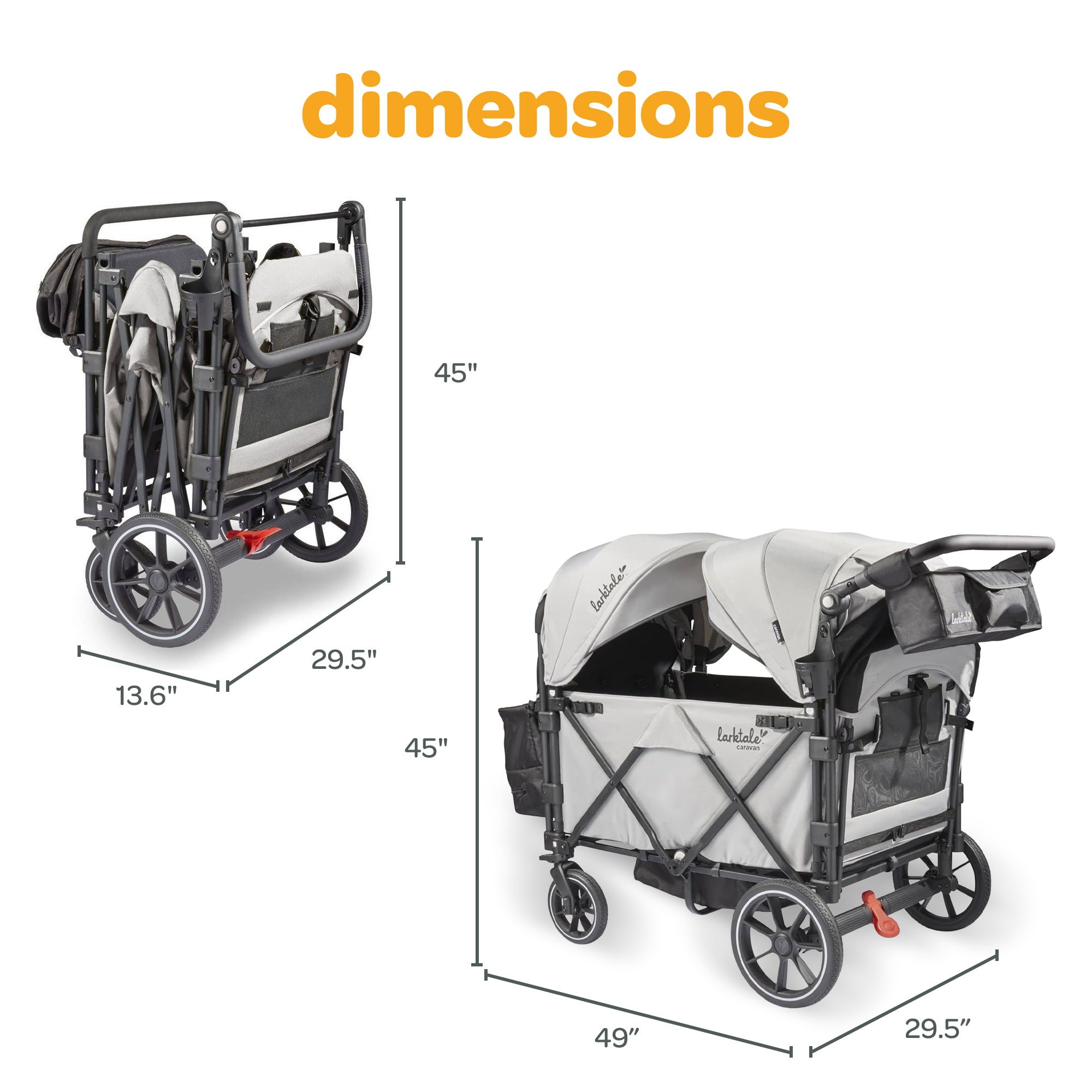Larktale Caravan Quad Stroller, 4-Seater Wagon, 214 lb Capacity, Avalon Gray - VMInnovations
