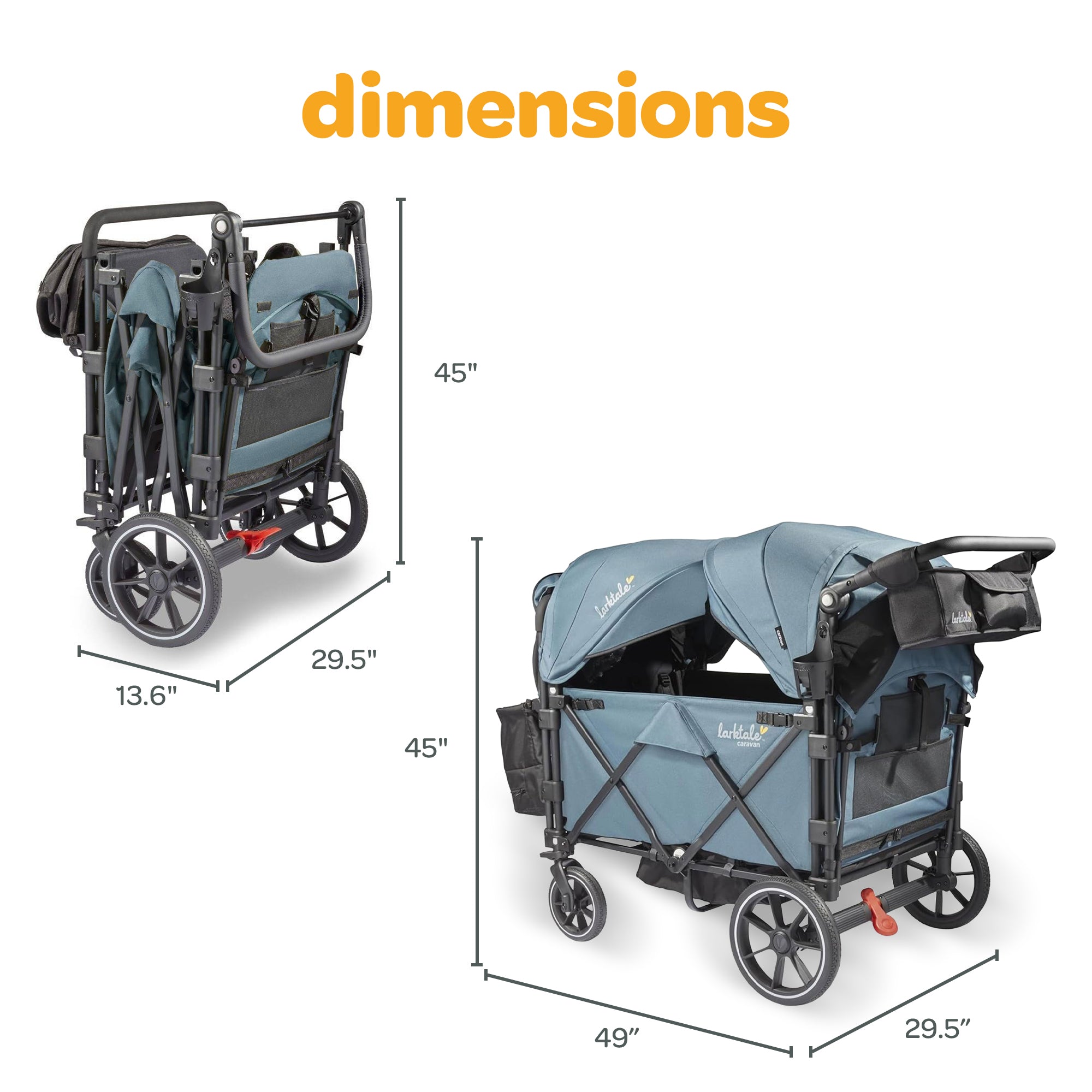 Larktale Caravan Quad Stroller, 4-Seater Wagon, 214 lb Capacity, Seaford Blue - VMInnovations