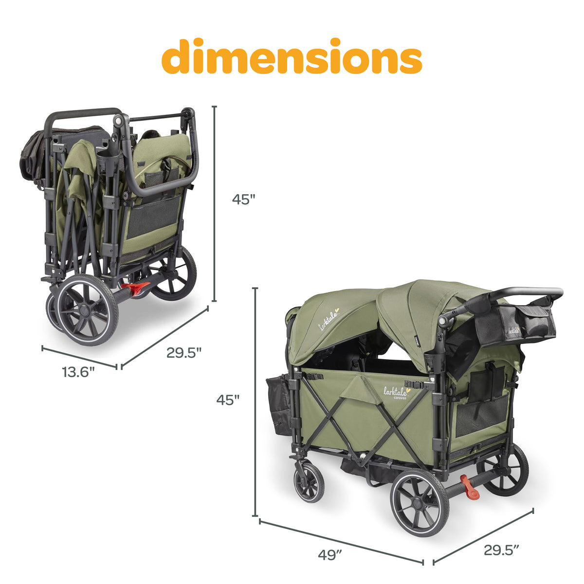 Larktale Caravan Quad Stroller, 4-Seater Wagon, 214 lb Capacity Green (Open Box) - VMInnovations