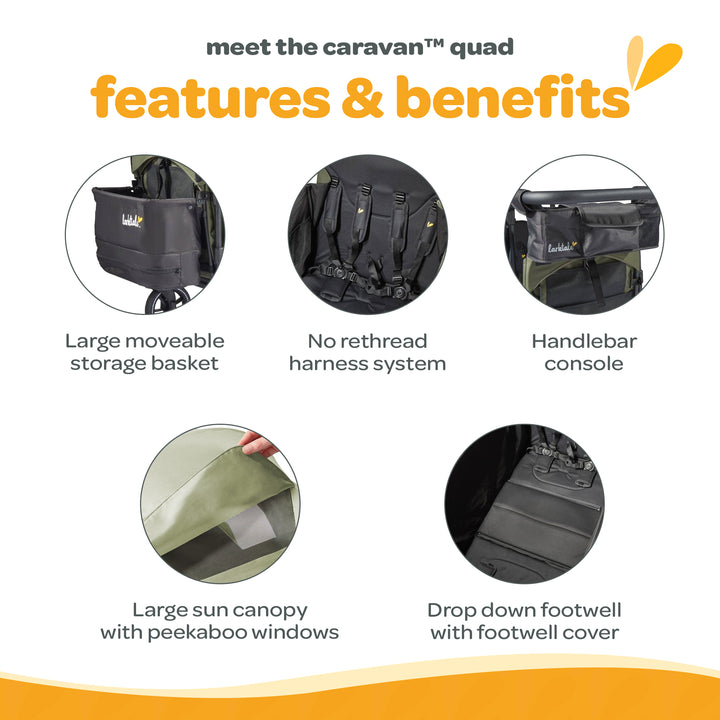 Larktale Caravan Quad Stroller, 4-Seater Wagon, 214 lb Capacity Green (Open Box)