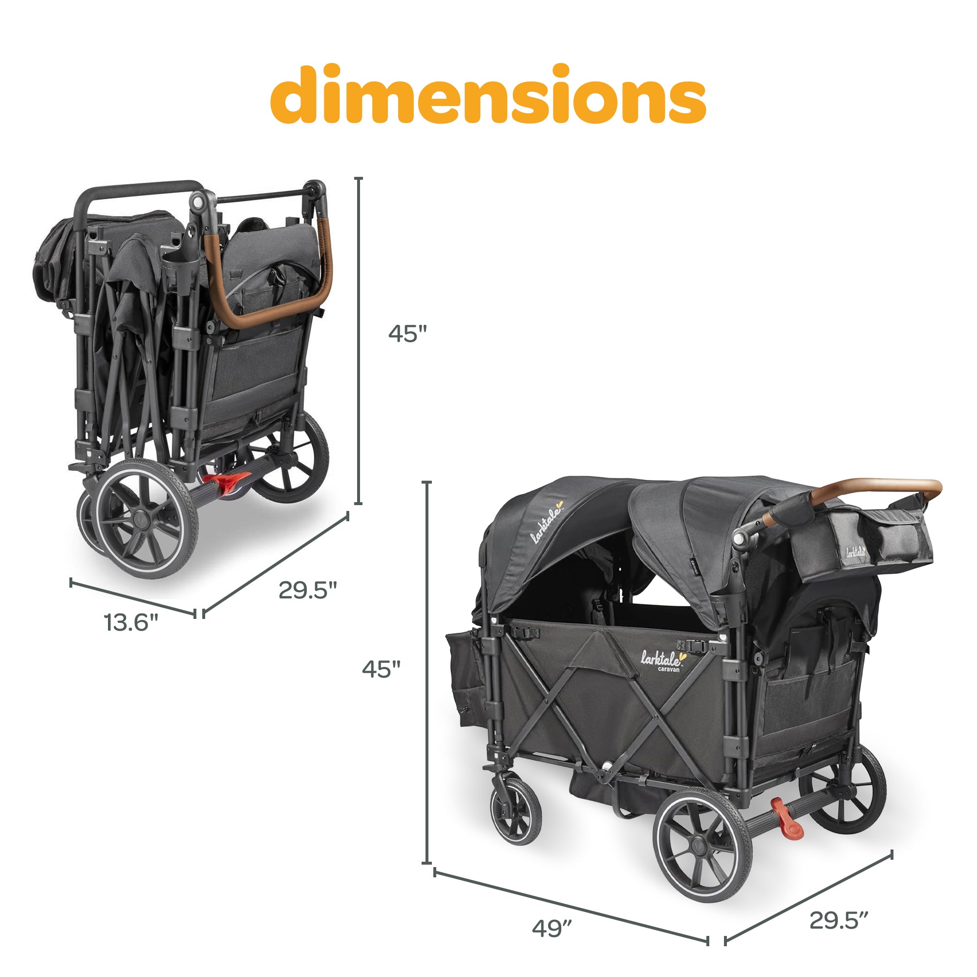 Larktale Caravan Quad Stroller, 4-Seater Wagon, 214 lb Capacity, Byron Black - VMInnovations