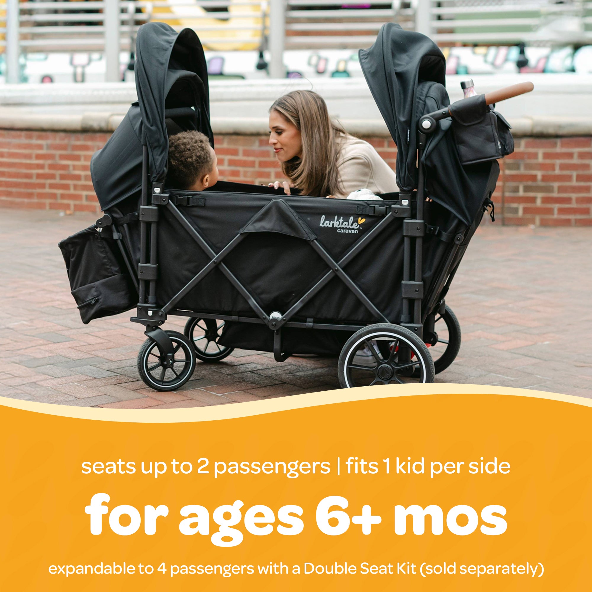 Larktale Caravan V3 Stroller, 2-Seater Kids Wagon, 207lb Capacity, Chelsea Green - VMInnovations