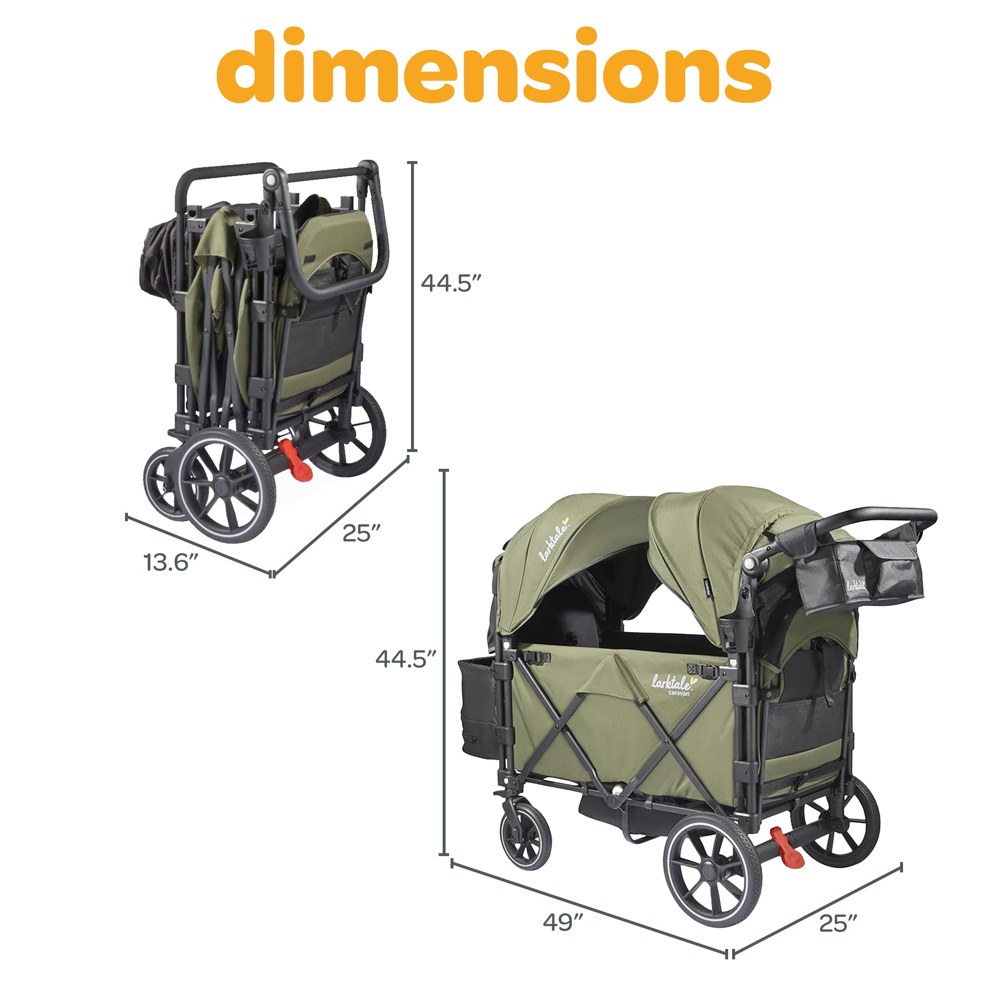 Larktale Caravan V3 Stroller, 2-Seater Kids Wagon, 207lb Capacity, Chelsea Green - VMInnovations