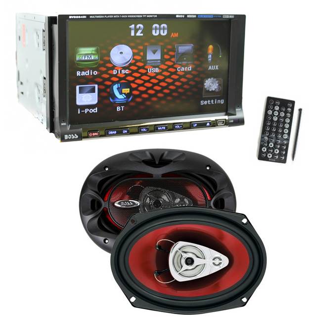 BOSS BV9564BI 7" DVD/CD/MP3 Bluetooth Receiver + 2) 6x9" 400W Car Audio Speakers