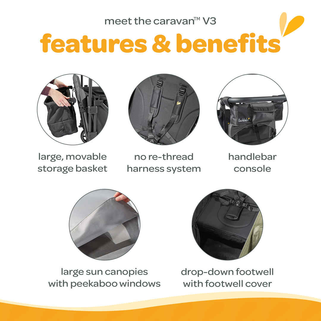 Larktale Caravan V3 Stroller, 2-Seater Kids Wagon, 207 lb Capacity, Byron Black - VMInnovations