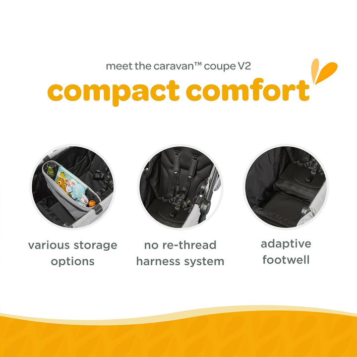 Larktale Coupe V2 Compact Stroller, Reclining 2-Seat Wagon, Gray/Bue (Open Box)
