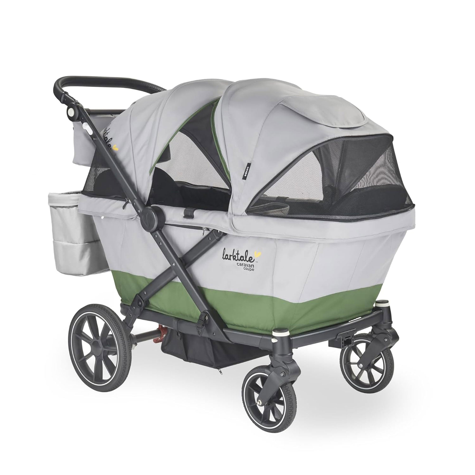 Larktale Caravan Coupe V2 Compact Stroller, Reclining 2-Seat Wagon, Gray/Green - VMInnovations