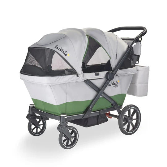 Larktale Caravan Coupe V2 Compact Stroller, Reclining 2-Seat Wagon, Gray/Green