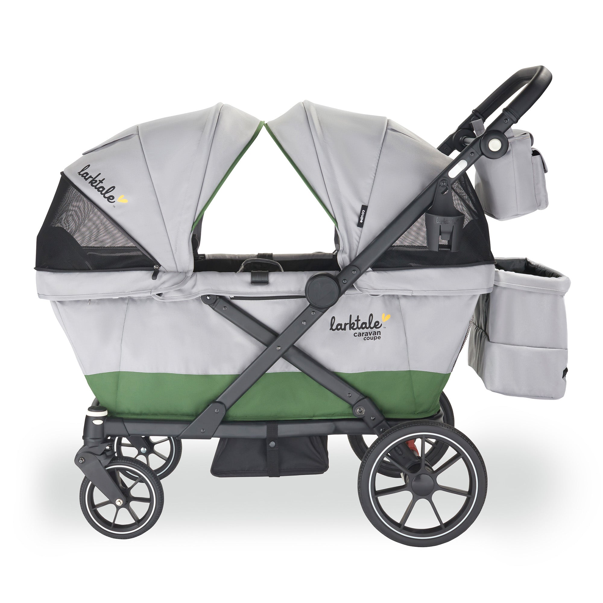 Larktale Caravan Coupe Quad Compact Stroller Reclining 4-Seat Wagon, Gray/Green - VMInnovations