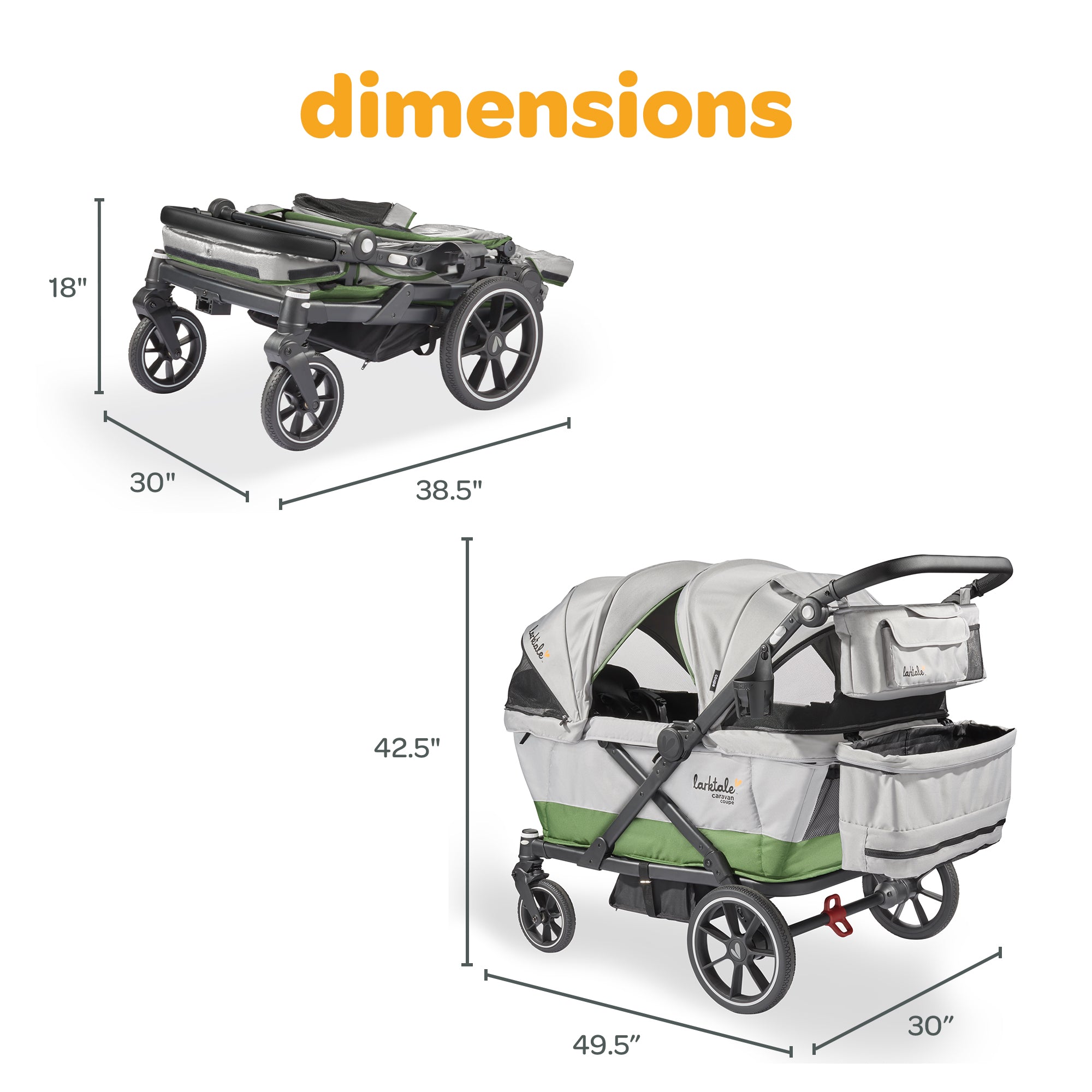 Larktale Coupe Quad Compact Stroller Reclining 4-Seat Wagon, Gray/Green (Used) - VMInnovations