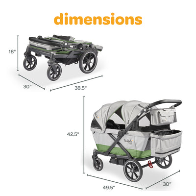 Larktale Coupe Quad Compact Stroller Reclining 4-Seat Wagon, Gray/Green (Used) - VMInnovations