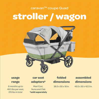 Larktale Coupe Quad Compact Stroller Reclining 4-Seat Wagon, Gray/Green (Used)