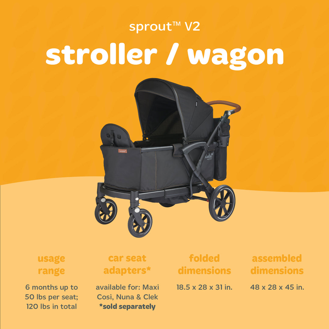 Larktale Sprout V2 Adjustable Stroller 2 Seater Wagon, 120 lb Capacity, Black