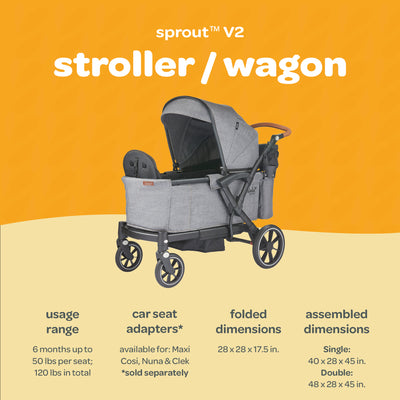 Larktale Sprout V2 Adjustable Stroller 2 Seater Wagon, 120 lb Capacity, Gray - VMInnovations