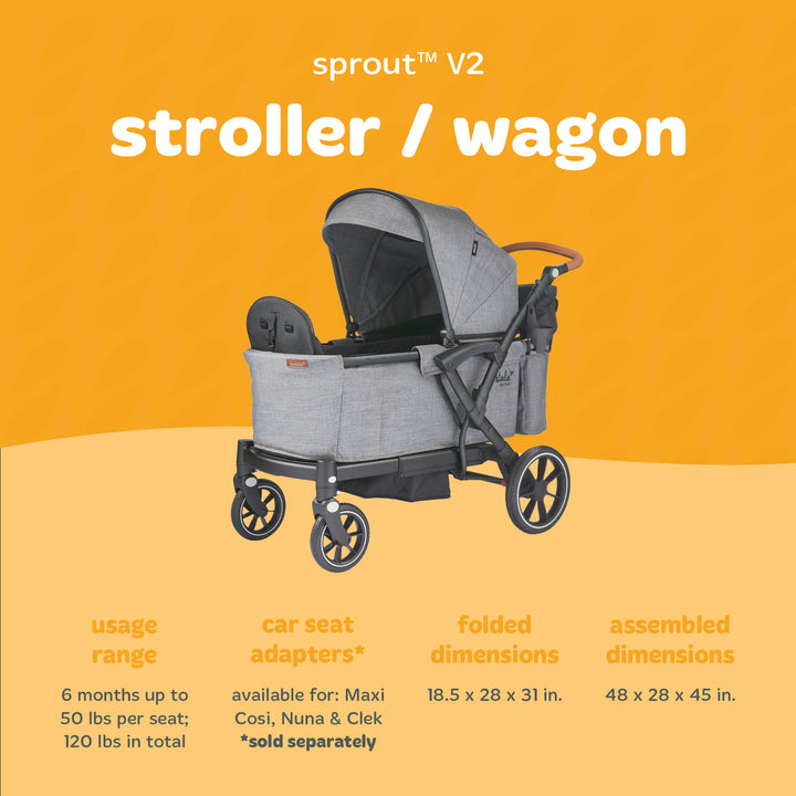 Larktale Adjustable Stroller Wagon Combo, Babies & Toddlers, Sprout V2, Gray