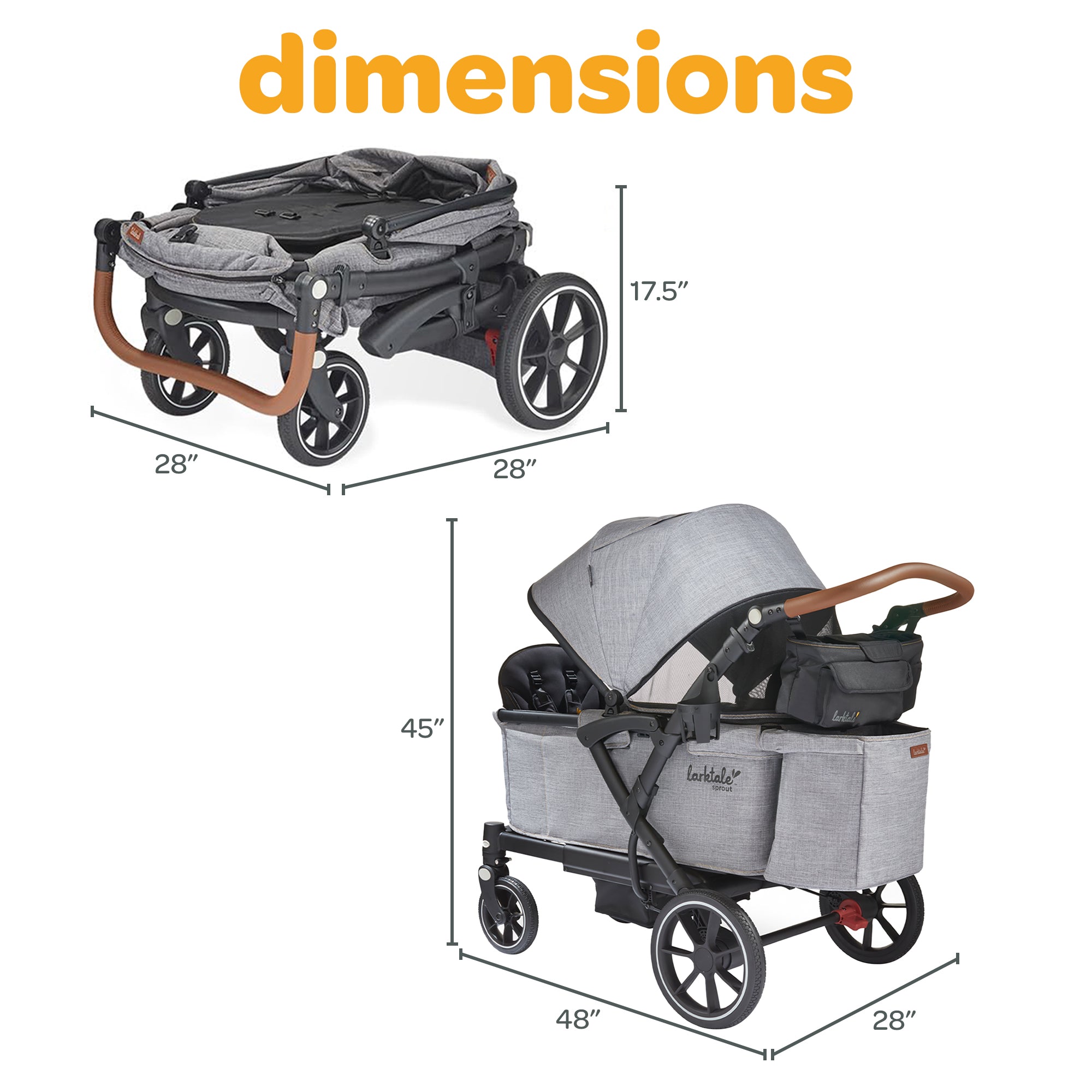 Larktale Sprout V2 Adjustable Stroller 2 Seater Wagon, 120 lb Capacity, Gray - VMInnovations