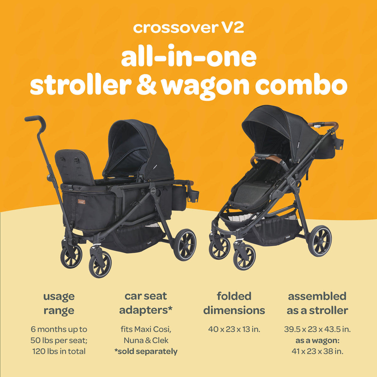 Larktale Crossover V2 All-In-One Stroller 2Seater Wagon 120lb Capacity(Open Box) - VMInnovations