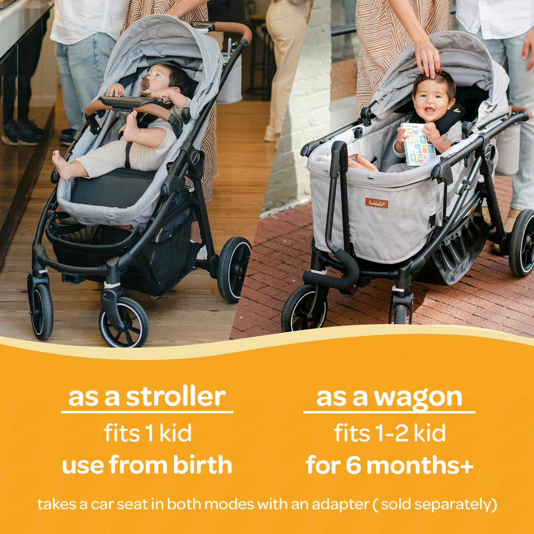 Larktale Crossover V2 All-In-One Stroller 2 Seater Wagon, 120 lb Capacity, Gray
